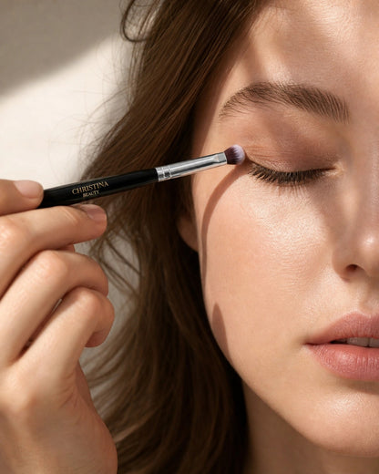 Eye brush application from professional makeup brush set